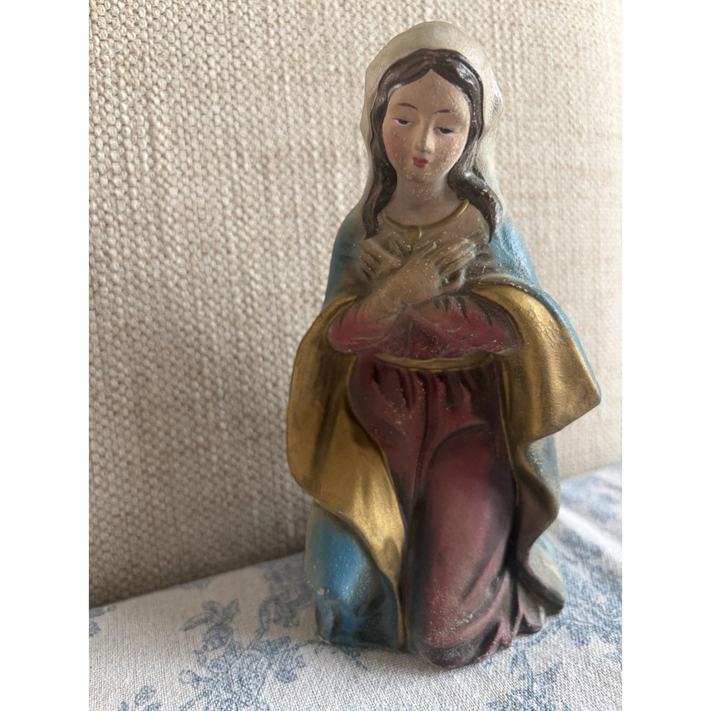 Vintage 7"Mary  Paper Mache Figurine For Nativity Manger Japan Made‎